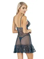 Kurdelalı Dantel Transparan Fantazi Gecelik Moongirl 446 Petrol görsel 4