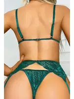 Dantelli Yeşil Erotik Sütyen Jartiyer Takım NightLight 3407 Yeşil detay görünüm