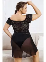 Büyük Beden Dantelli Tül Erotik Gecelik Takım NightLight 3475 detay görünüm