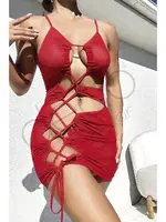 Çapraz BağlamalıTransparan Erotik Gecelik NightLight 3606 Kırmızı