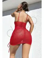 Çapraz BağlamalıTransparan Erotik Gecelik NightLight 3606 Kırmızı detay görünüm