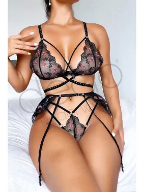 NightLight Çiçek Desenli Dantelli Jartiyer Takım Nightlight 1022