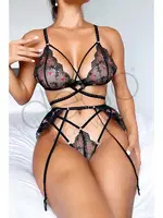 Çiçek Desenli Dantelli Jartiyer Takım Nightlight 1022