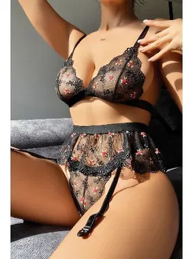 NightLight Dantel İşlemeli Çiçekli Sütyen Külot Takım Nightlight 3456