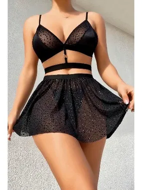 NightLight Taşlı Desenli Mini Etekli Sütyen Takımı Nightlight 3453