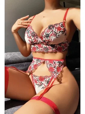 NightLight Fantazi Çiçek Desenli Büstiyer Takım Nightlight 3452