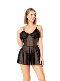 NightLight Siyah Fantazi Sırt Bağlamalı Transparan Gecelik Nightlight 3460