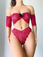 Fiyonklu Kırmızı Dantel Fantazi Sütyen Külot Takım Nightlight 1062 Bordo görsel 4