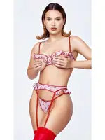 Göğüs Bölgesi Açık Kiraz Desenli Fantazi Jartiyer Takım Nightlight 3504 Pudra Pembe