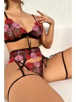 Gül Desenli Fantazi Sütyen Külot Takım Nightlight 3455