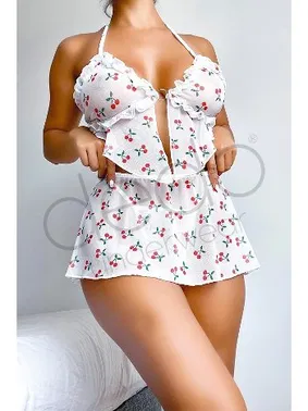 NightLight Kiraz Desenli Mini Etekli Fantazi Takım Nightlight 1029