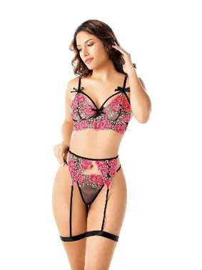 NightLight Kurdelalı Pembe Çiçekli Fantazi Sütyen Külot Takım Nightlight 3575