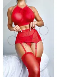 NightLight Arkası Çapraz Bağlamalı Fantazi Kırmızı Jartiyer Takım Nightlight 1031