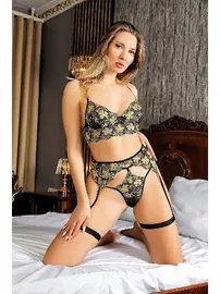 NightLight Dantel Çiçekli Fantazi Bralet Sütyen Külot Takım Nightlight 3574