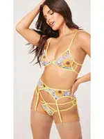 Sarı Çiçekli Erotik Jartiyer Takım Nightlight 3589 Sarı