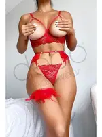 Göğüs Dekolteli Tüylü Fantazi Sütyen Takım Nightlight 1033 Kırmızı