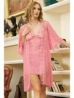 Pembe Sabahlık + Fantezi Gecelik Takım 3lü İzabel 3011 Pembe detay görünüm