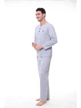 Pijadore Düğmeli Yaka Büyük Beden Uzun Kollu Erkek Pijama Takım Pijadore 1412 - Alternatif Görünüm