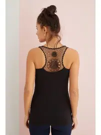 Polkan Siyah Sırtı Dantel İşlemeli Kadın Atlet Polkan 2341