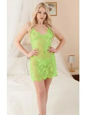 Real Passione Real Passione Seksi Gecelik Takım Yeşil Dantel 4008