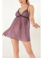 Sabit Askılı Transparan Mini Gecelik Miorre 001-001300 Mor farklı açı