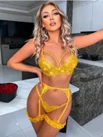 Sarı Dantel Jartiyer Takım Real Passione 7079 Sarı