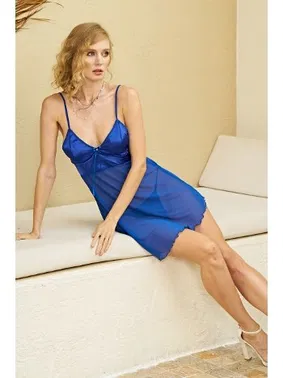 İzabel Saten Detaylı Tül Fantezi Kısa Gecelik Takımı İzabel 1011 - Alternatif Görünüm