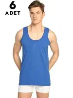 Renkli Erkek Penye Atlet 6 Adet Seher Yıldızı 0001-R Saks Mavi