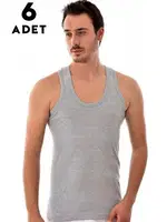 Renkli Erkek Penye Atlet 6 Adet Seher Yıldızı 0001-R Gri detay görünüm