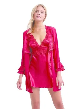 NBB Sheko Bordo Saten Gecelik Sabahlık Takımı NBB 3117 - Alternatif Görünüm