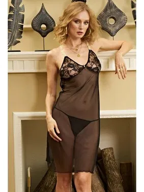 İzabel Sırtı Dantel Erotik Gecelik Takım Siyah İzabel 1019