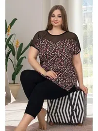 Lady Siyah Büyük Beden Kapri Pijama Takımı Lady 10634