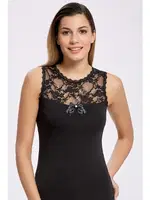 Siyah Likralı Dantelli Kolsuz T-shirt İlke 2503 Siyah