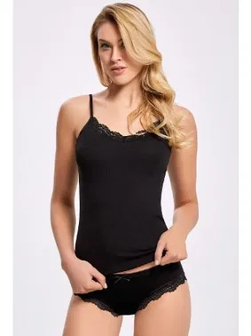 İlke Siyah Likralı Ribana Sur Dantelli Atlet İlke 2268