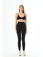 Siyah Yüksek Bel Toparlayıcı Uzun Kadın Tayt MI 3905 Siyah