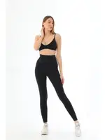 Siyah Yüksek Bel Toparlayıcı Uzun Kadın Tayt MI 3905 Siyah detay görünüm