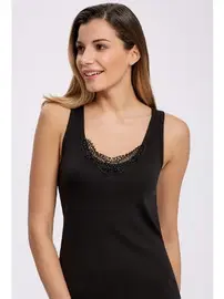 İlke Siyah Pamuk Güpürlü Geniş Askili Atlet İlke 2207