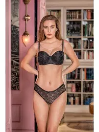 Gallipoli Siyah Simli Lotus Sütyen Slip Külot Takım Gallipoli MGP31541