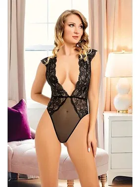 Sistina Siyah Yarım Kol Dantel Bodysuit Sistina 895