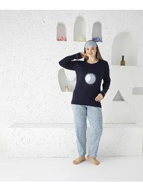 Tekten Uzun Kollu Yuvarlak Yaka Büyük Beden Kadın Pijama Takım Tekten 1830