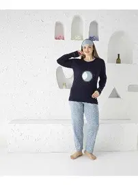 Tekten Uzun Kollu Yuvarlak Yaka Büyük Beden Kadın Pijama Takım Tekten 1830