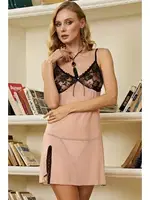 Transpan Göğsü Dantelli Gecelik Takımı İzabel 1039 Bej detay görünüm