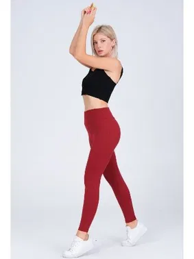 Vogsing Yüksek Bel Bordo Fitilli Dalgıç Kadın Tayt Vogsing 374