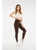 Fitilli Dalgıç Kumaş Yüksek Bel Kahverengi Kadın Tayt Vogsing 374