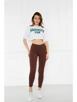 Fitilli Dalgıç Kumaş Yüksek Bel Kahverengi Kadın Tayt Vogsing 374 görsel 4