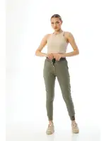 Yüksek Belli Fitilli Cepli Bayan Eşofman Altı Vogsing 387 Çağla Yeşili detay görünüm