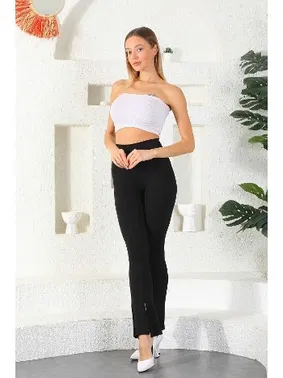 Vogsing Siyah Fitilli Yırtmaçlı İspanyol Paça Bayan Tayt Vogsing 392