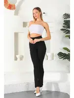 Siyah Fitilli Yırtmaçlı İspanyol Paça Bayan Tayt Vogsing 392 Siyah