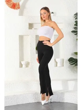 Vogsing Siyah Fitilli Yırtmaçlı İspanyol Paça Bayan Tayt Vogsing 392 - Alternatif Görünüm