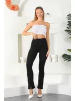 Siyah Fitilli Yırtmaçlı İspanyol Paça Bayan Tayt Vogsing 392 Siyah farklı açı